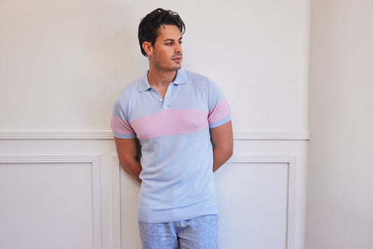 Minimal Newport Men’s Sea Blue and Pink Stripe Polo Shirt