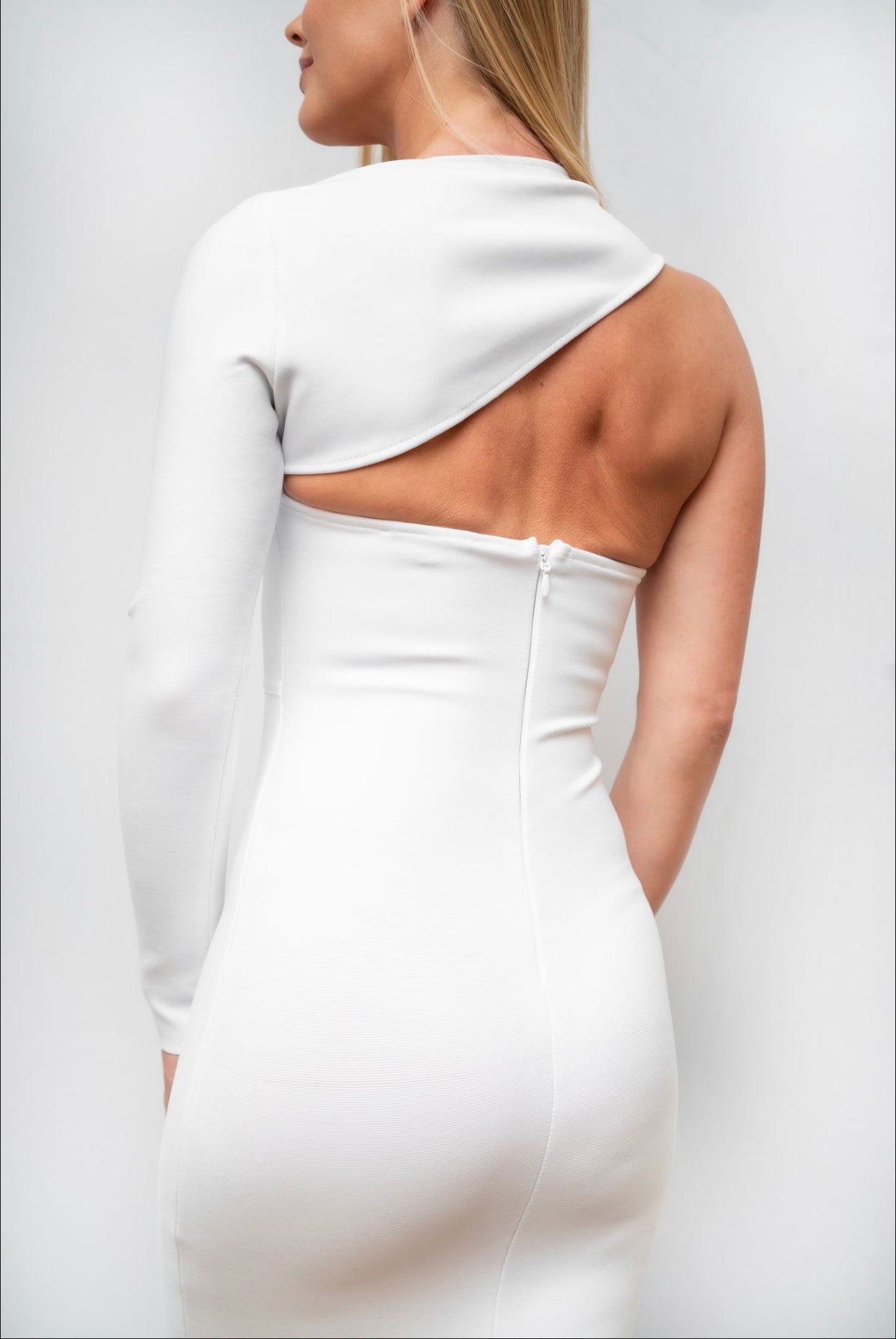 The Minimal Canon White One Sleeve Supreme Luxury Dress